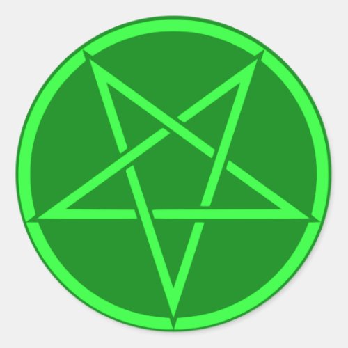 Neon style  green Pentacle pentagram Classic Round Sticker