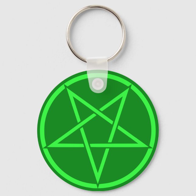 Neon style  green Pentacle pentagram Keychain (Front)