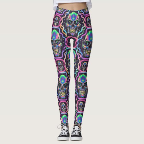 Neon Style Skulls inspired by the 1980s Leggings