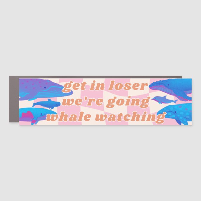 Neon Style Whale Dolphin Watching Bumper Magnet  (Front)