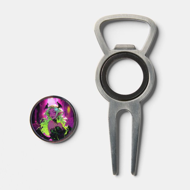 Neon Succubus Demon Anime Girl Divot Tool (Front (Open))