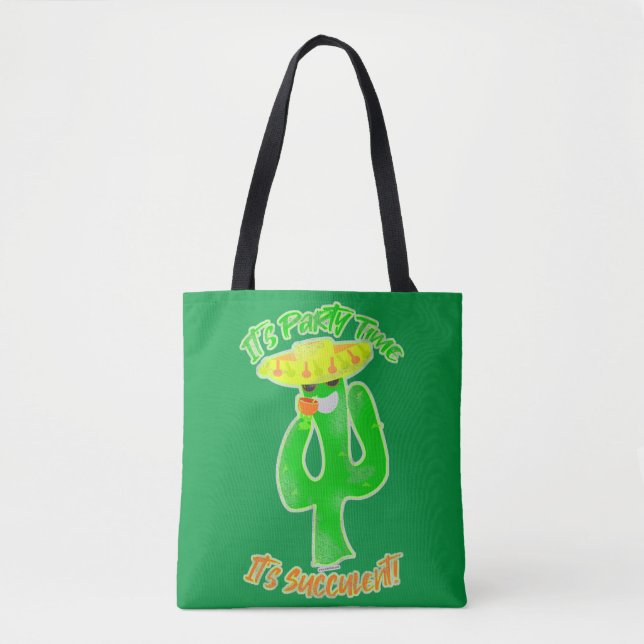 Neon Succulent Party Time Cactus Logo Tote Bag (Front)