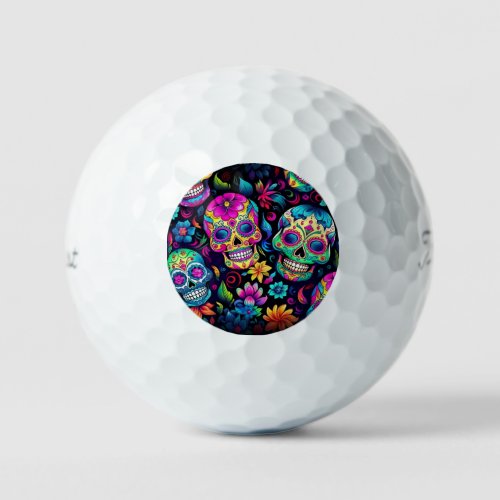 Neon Sugar Skull  Golf Balls