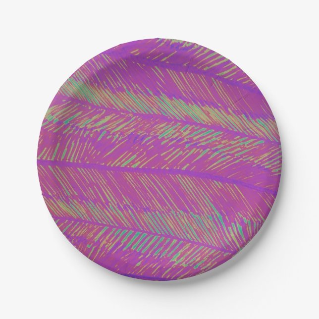 Neon Summer Purple Palms Paper Plates (Front)