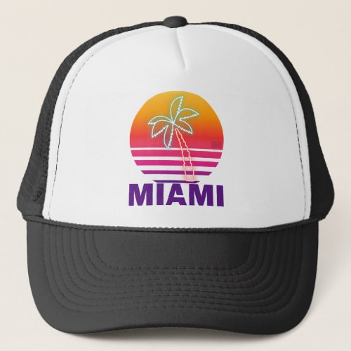 Neon Summer Sunset Beach Palm Tree Proud Miami Trucker Hat