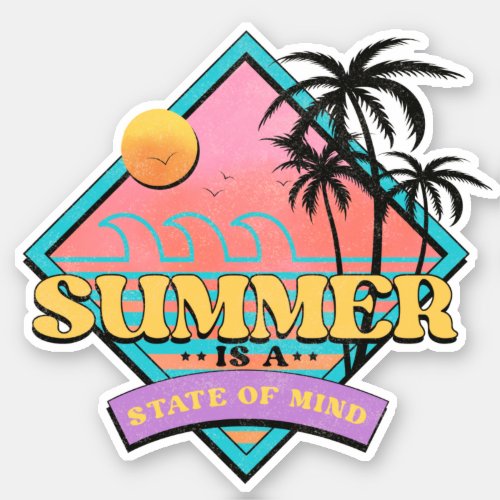 Neon Summer Tropical Palm Trees Beach Waves Sticker