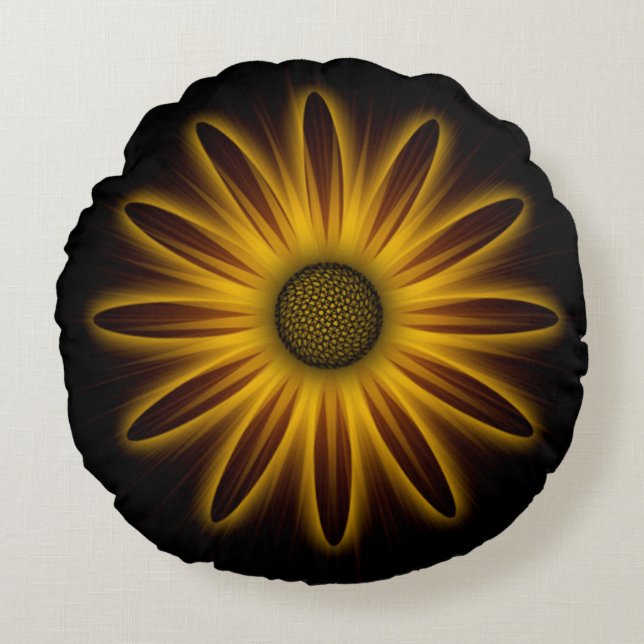 Neon Sunflower Design On Black   Round Pillow (Front)