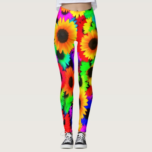 Neon Sunflowers 1960's Hippy Leggings (Front)