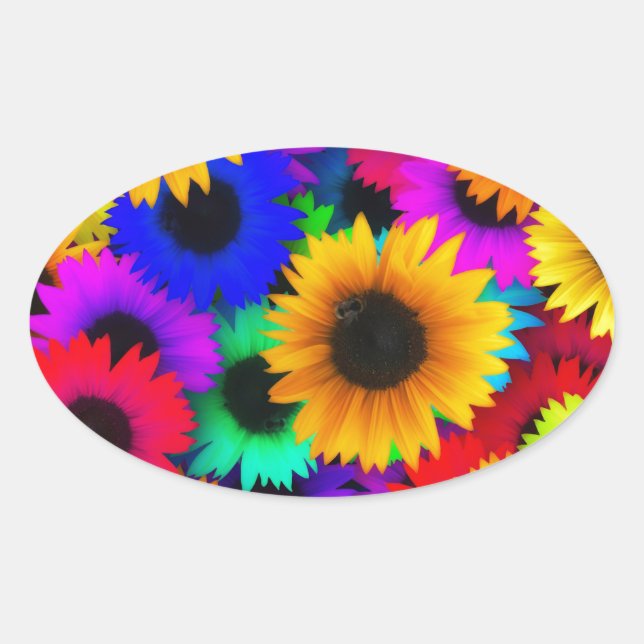 Neon Sunflowers Oval Sticker (Front)