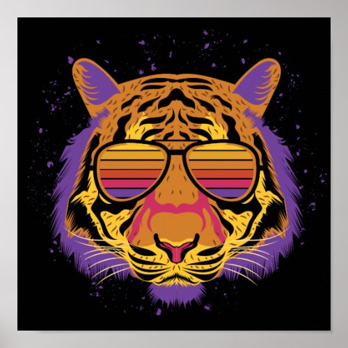 Neon Sunglasses Tiger Poster