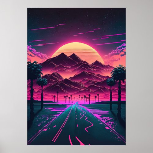 Neon Sunrise Over the Mountains Poster