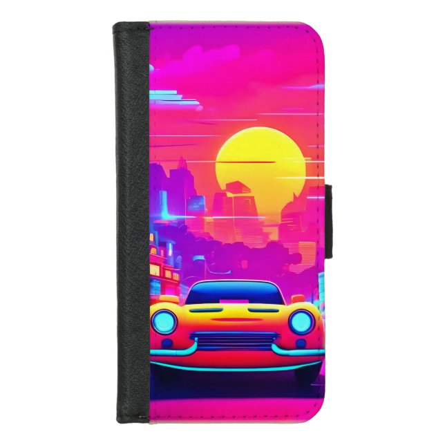Neon Sunset City Drive iPhone Wallet Case (Front)
