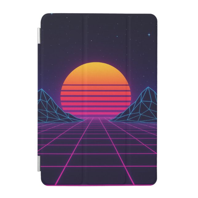 Neon Sunset Grid – Retro-Futuristic Synthwave Stic iPad Mini Cover (Front)