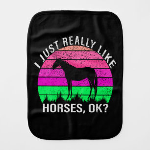 Neon Sunset I Really Like Horses Baby Burp Cloth