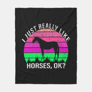 Neon Sunset I Really Like Horses Fleece Blanket