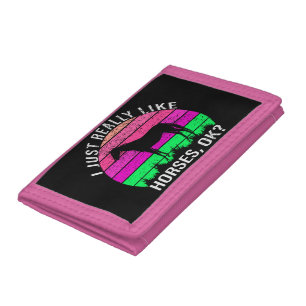 Neon Sunset I Really Like Horses Tri-fold Wallet