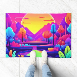 Neon Sunset Landscape Doormat