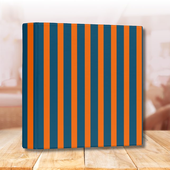 Neon Sunset Orange and Ocean Blue Cool Striped 3 Ring Binder (Creator Uploaded)