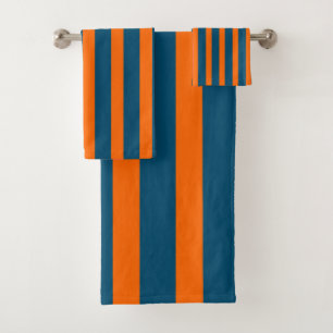 Neon Sunset Orange and Ocean Blue Cool Striped Bath Towel Set