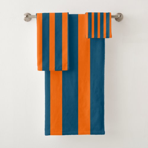 Neon Sunset Orange and Ocean Blue Cool Striped Bath Towel Set