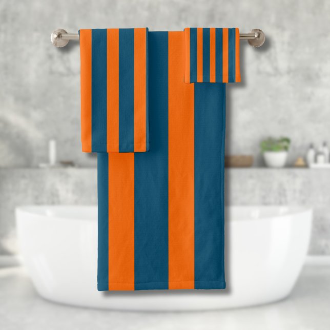 Neon Sunset Orange and Ocean Blue Cool Striped Bath Towel Set (Creator Uploaded)