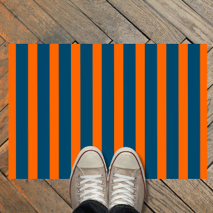 Neon Sunset Orange and Ocean Blue Cool Striped Doormat