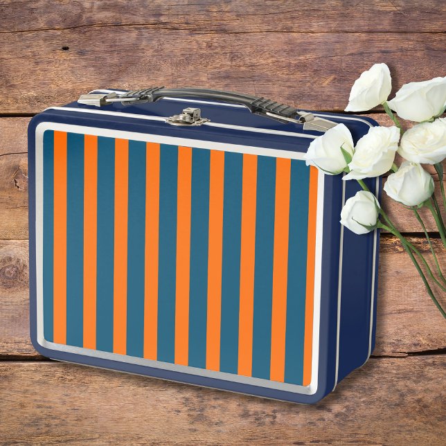 Neon Sunset Orange and Ocean Blue Cool Striped Metal Lunch Box (Creator Uploaded)