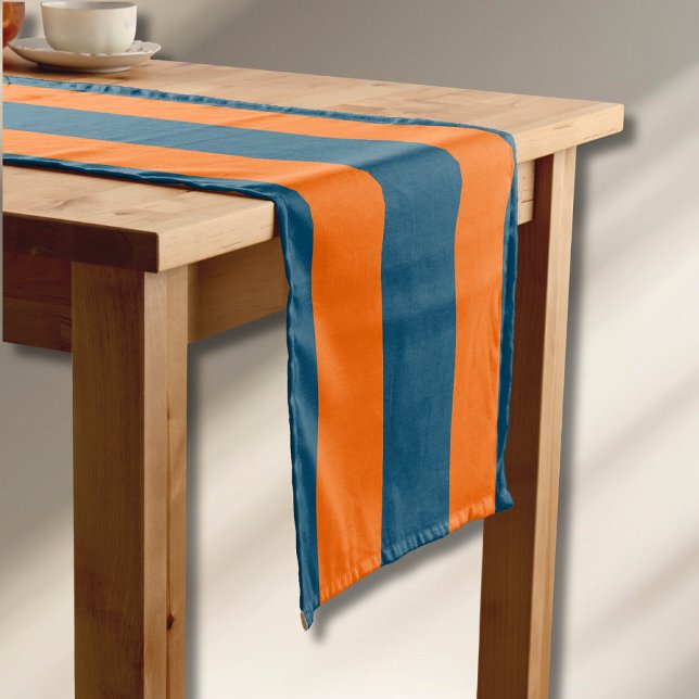 Neon Sunset Orange and Ocean Blue Cool Striped Short Table Runner (Creator Uploaded)