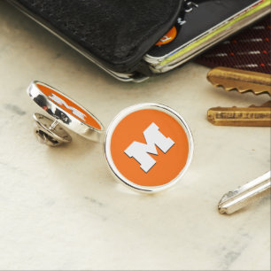 Neon Sunset Orange and White 3D Big Modern Initial Lapel Pin