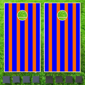 Neon Sunset Orange & Blue Cool Vintage Striped Cornhole Set