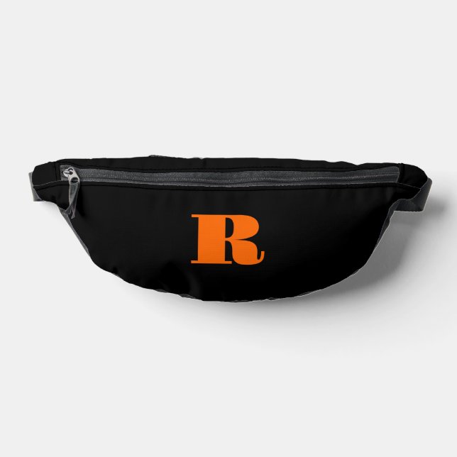 Neon Sunset Orange Classic Initial | Black Stylish Fanny Pack (Lay Down)