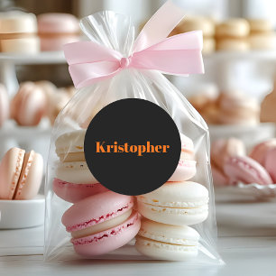 Neon Sunset Orange Classic Name Black Stylish Classic Round Sticker