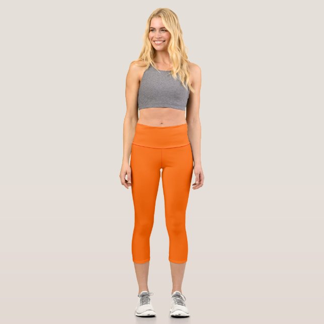Neon Sunset Orange Solid Color | Classic Capri Leggings (Front)