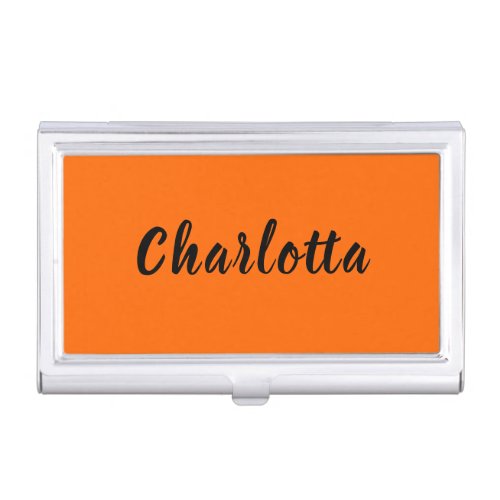 Neon Sunset Orange Solid Color Custom Personalize Business Card Case