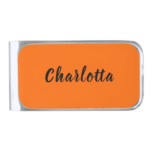 Neon Sunset Orange Solid Color Custom Personalize Silver Finish Money Clip