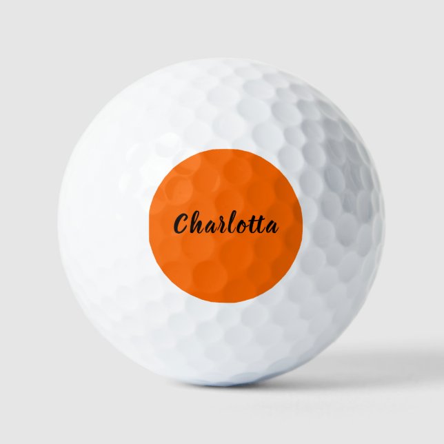 Neon Sunset Orange Solid Color Custom Personalized Golf Balls (Front)