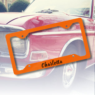 Neon Sunset Orange Solid Color Custom Personalized License Plate Frame