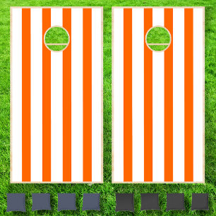 Neon Sunset Orange & White Cool Vintage Striped Cornhole Set