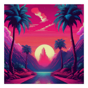 Neon Sunset Paradise - Retro 80s Tropical Vibes Poster