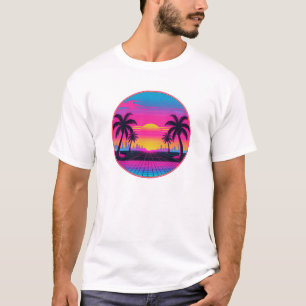 Neon Sunset Synthwave – Retro 80s Aesthetic Design T-Shirt