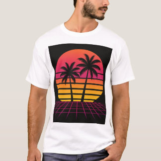 neon sunset with palm trees T-Shirt