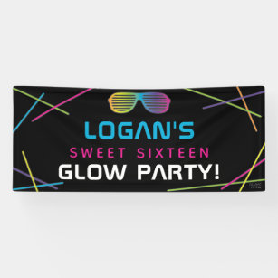 Neon Sweet 16 Birthday Glow Party Banner