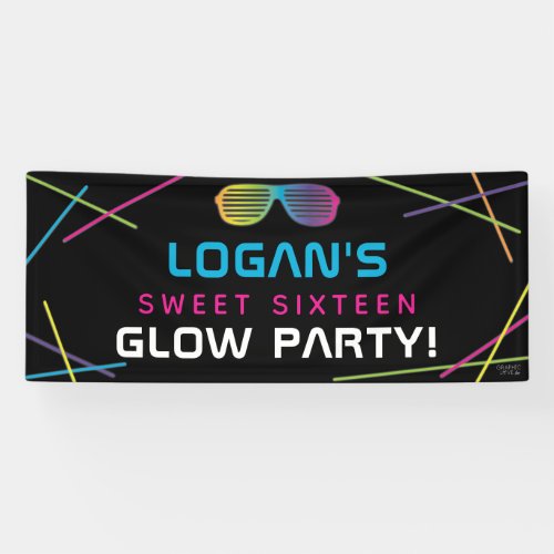 Neon Sweet 16 Birthday Glow Party Banner