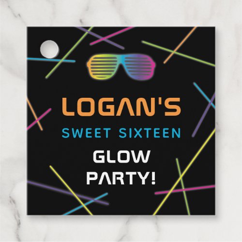 Neon Sweet 16 Birthday Glow Party Favor Tags