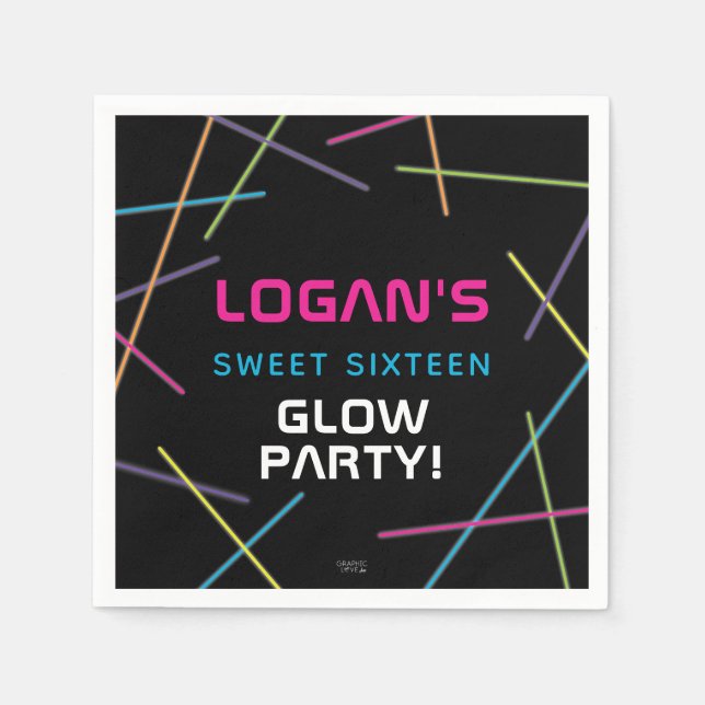 Neon Sweet 16 Birthday Glow Party Napkins (Front)