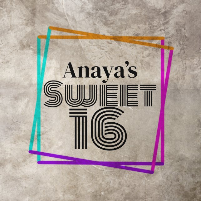 Neon Sweet 16 Birthday Monogrammed Name Floor Decals (Insitu)