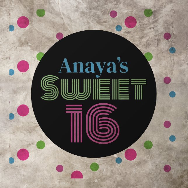 Neon Sweet 16 Glow Birthday Party Floor Decals (Insitu)