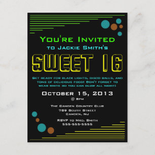 Neon Sweet 16 Invitations