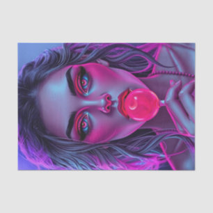 Neon Sweetheart – Woman with Lollipop Decoupage Tissue Paper