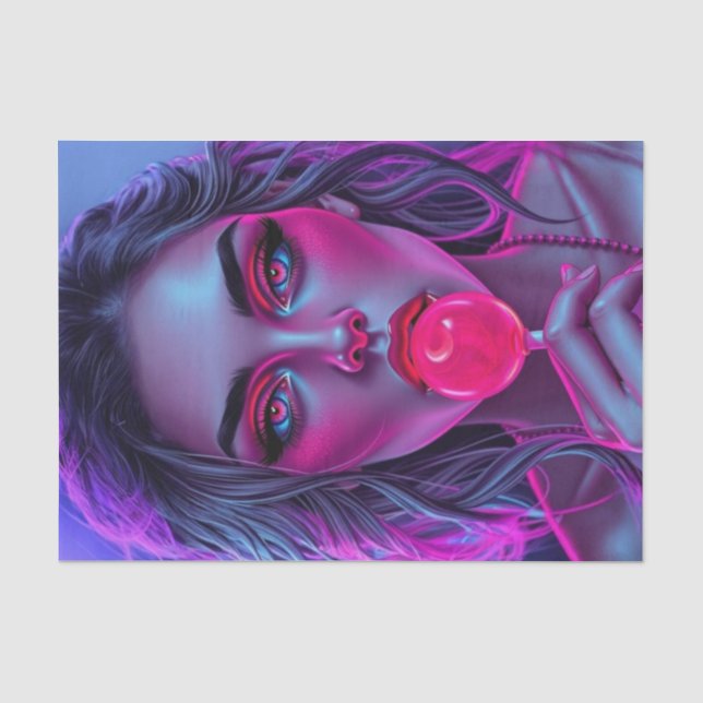 Neon Sweetheart – Woman with Lollipop Decoupage  Tissue Paper (Front)